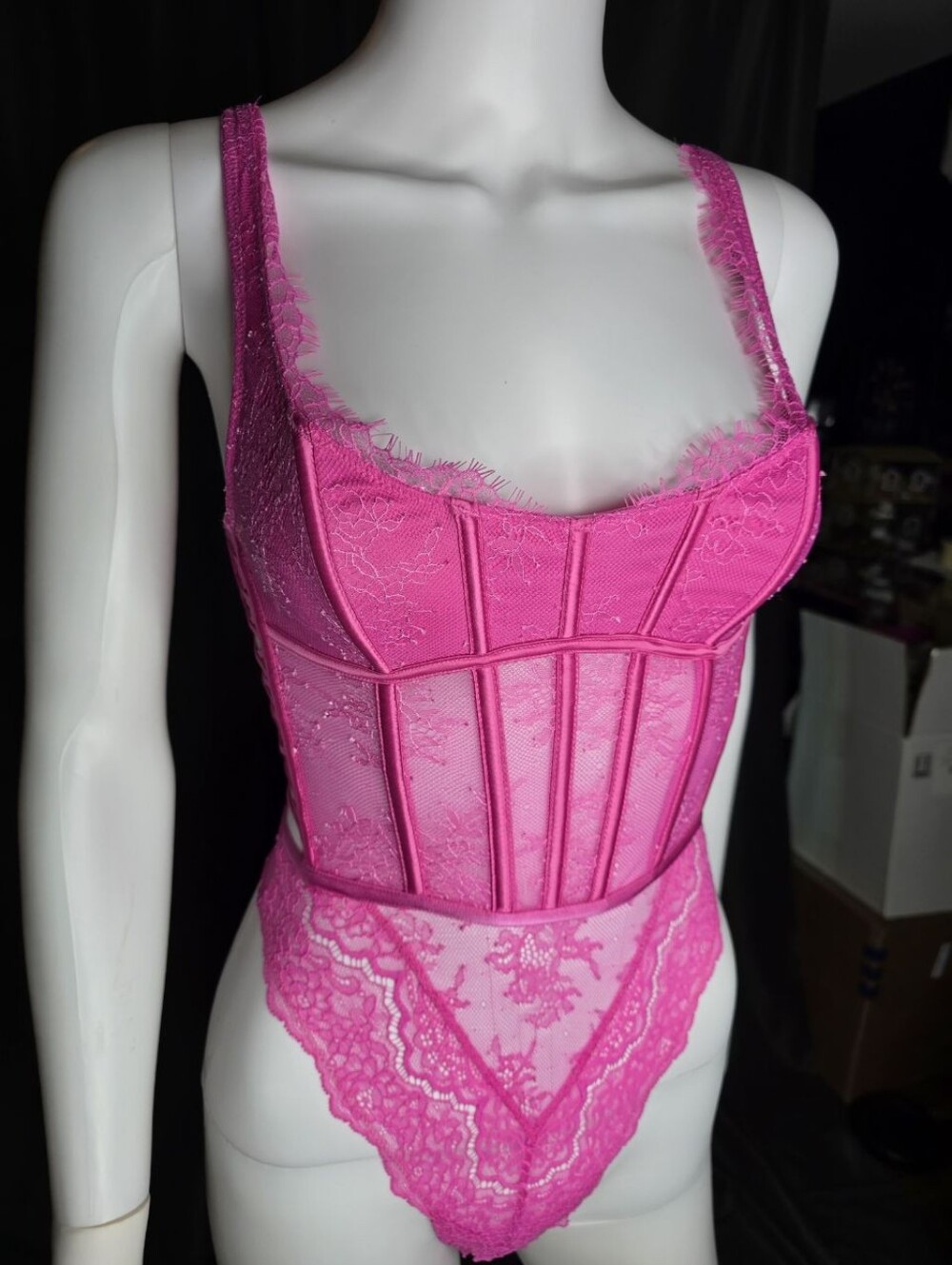 Victoria's Secret Neon Pink Lace Bustier Teddy - Picture 8 of 16